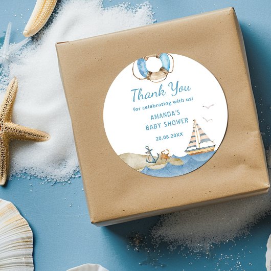 Nautical Boy Baby shower Dank u Ronde Sticker