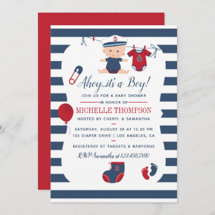 Nautical Boy Baby shower Invitation Kaart