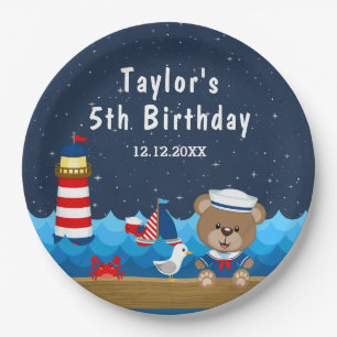Nautical Boy Beer Red and Navy Birthday Party Papieren Bordje