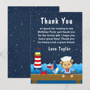 Nautical Boy Monkey Red and Navy Birthday Party Bedankkaart