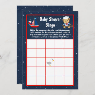 Nautical Boy Monkey Red en Navy Baby Bingo Kaart