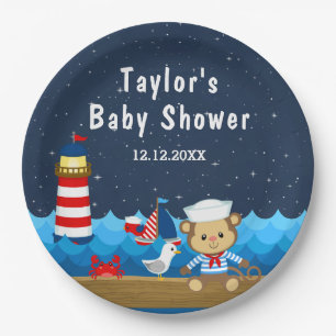 Nautical Boy Monkey Red en Navy Baby shower Papieren Bordje