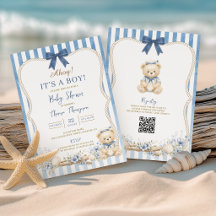 Nautical Boy Sailor Bear QR Babyfeestje