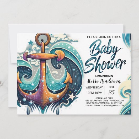 Nautical Boy's Blue Baby shower Kaart (Voorkant)