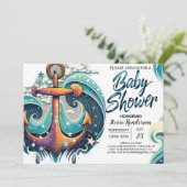 Nautical Boy's Blue Baby shower Kaart (Staand voorkant)