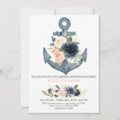 Nautical Bridal Shower Invitation with Florals Kaart (Voorkant)
