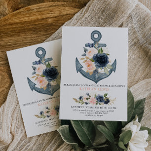Nautical Bridal Shower Invitation with Florals Kaart