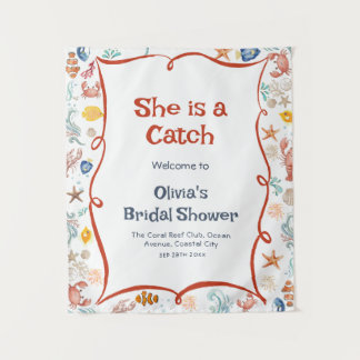 Nautical Bridal Shower Welcome Backdrop Tapestry Wandkleed