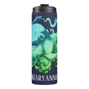 Nautical Bright Ocean Hues Octopus & Name Thermosbeker