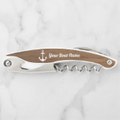 Nautical Brown Wood Grain Personalized Boat Name Kurkentrekker (Voorkant)
