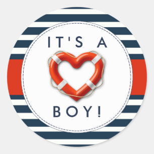 Nautical Buoy Baby shower Stickers - Het is een jo