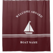 Nautical Burgundy Boat Name Text Illustration Douchegordijn (Voorkant)