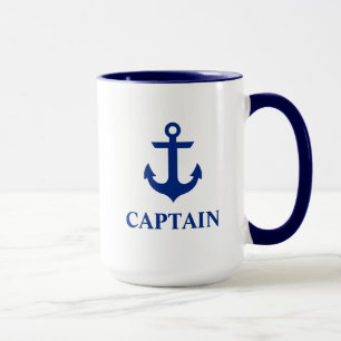 Nautical Captain Anchor Groot Blauw en Wit Mok