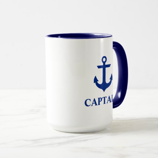 Nautical Captain Anchor Groot Blauw en Wit Mok (Voorkant rechts)