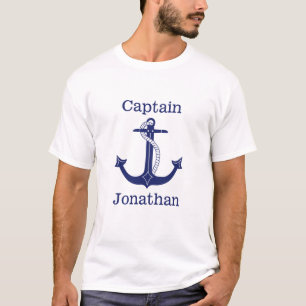 Nautical Captain Blue Anchor gepersonaliseerd T-shirt