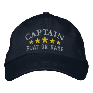 Nautical Captain Boat Name Gold Stars Navy Blue Geborduurde Pet
