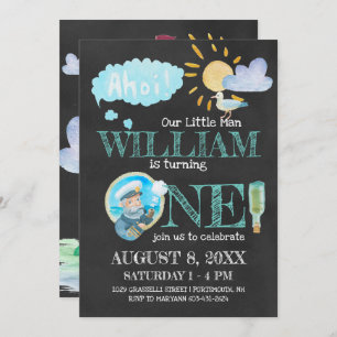 Nautical Captain First Birthday Party Invitation Kaart