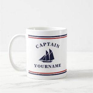 Nautical Captain Sailboat Jouw naam in Block Mok