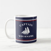 Nautical Captain Sailboot Jouw naam Navy Mok (Links)
