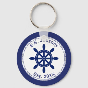 Nautical Captain's Wheel Add Boat Name Sleutelhanger