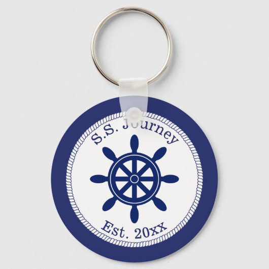 Nautical Captain's Wheel Add Boat Name Sleutelhanger (Voorkant)