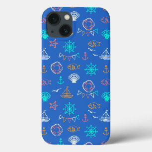 Nautical Chalk Drawing Pattern 1 iPhone 13 Hoesje