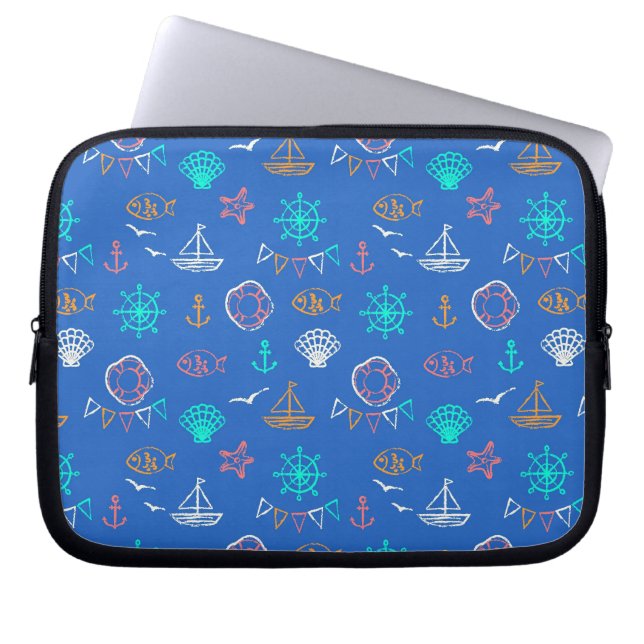 Nautical Chalk Drawing Pattern 1 Laptop Sleeve (Voorkant)