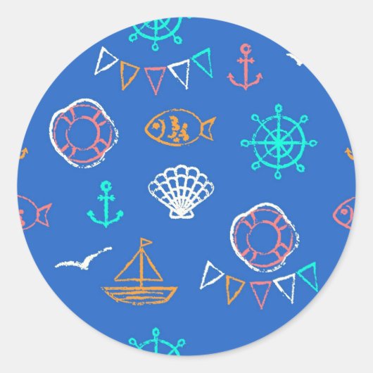 Nautical Chalk Drawing Pattern 1 Ronde Sticker (Voorkant)
