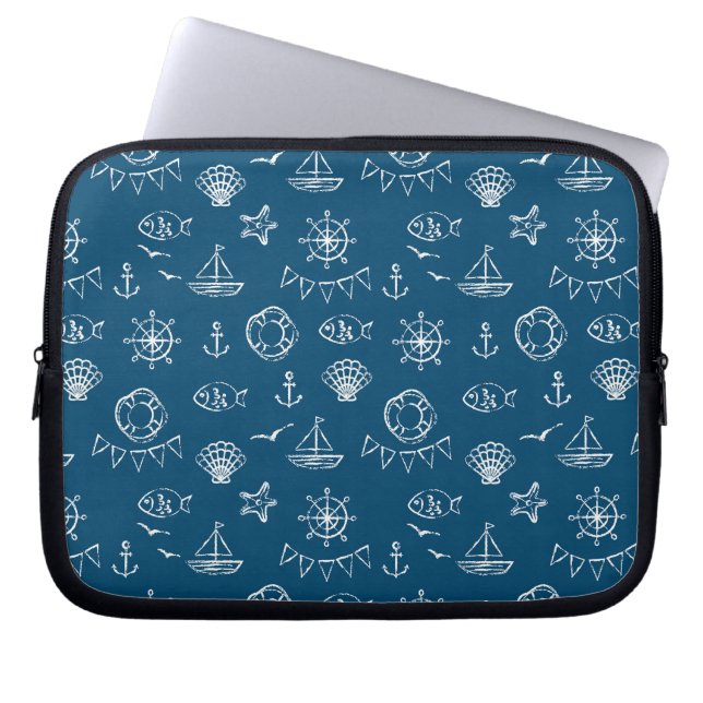 Nautical Chalk Drawing Pattern 2 Laptop Sleeve (Voorkant)