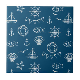 Nautical Chalk Drawing Pattern 2 Tegeltje