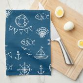 Nautical Chalk Drawing Pattern 2 Theedoek (Quarter Fold)