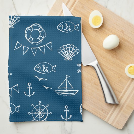 Nautical Chalk Drawing Pattern 2 Theedoek (Quarter Fold)