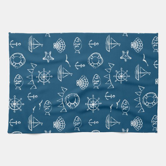 Nautical Chalk Drawing Pattern 2 Theedoek (Horizontaal)