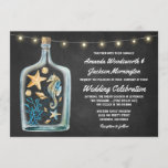 Nautical Chalkboard Starfish Mariage Invitations<br><div class="desc">Nautical Chalkboard Starfish Wedding Invitations - présente un arrière - plan de tableau noir imprimé avec une bouteille nautique remplie sera hippocampe,  étoiles de mer,  coquillages et corail. La conception comporte également des lampes à cordes en haut.</div>