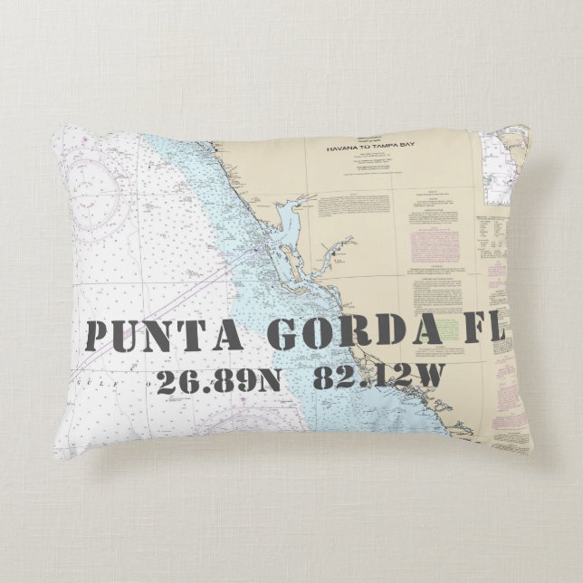 Nautical Chart Lengtegraad Punta Gorda FL Accent Kussen (Voorkant)