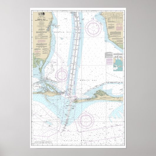 Nautical Chart Map 0f Mobile Bay, Alabama Poster (Voorkant)