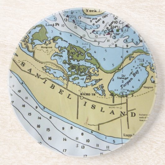 Nautical Chart Sanibel Zandsteen Onderzetter (Voorkant)