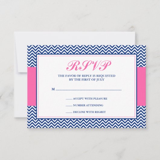 Nautical Chevron Anchor Blue roze reactiekaart RSVP Kaartje (Voorkant)