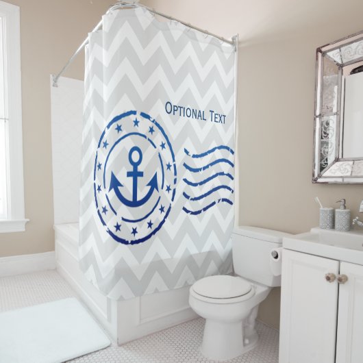 Nautical Chevron & Anchor Seal Douchegordijn (In situ)