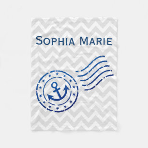 Nautical Chevron & Anchor Seal Fleece Deken