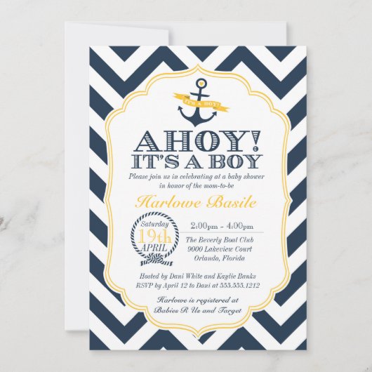 Nautical Chevron Baby Boy Shower Kaart (Voorkant)