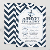 Nautical Chevron Baby Boy Shower Uitnodiging blauw (Voorkant / Achterkant)