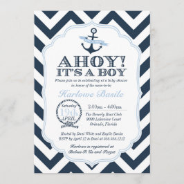 Nautical Chevron Baby Boy Shower Uitnodiging blauw