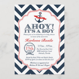 Nautical Chevron Baby Boy Shower Uitnodiging rood