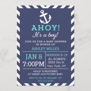 Nautical Chevron Baby shower Kaart