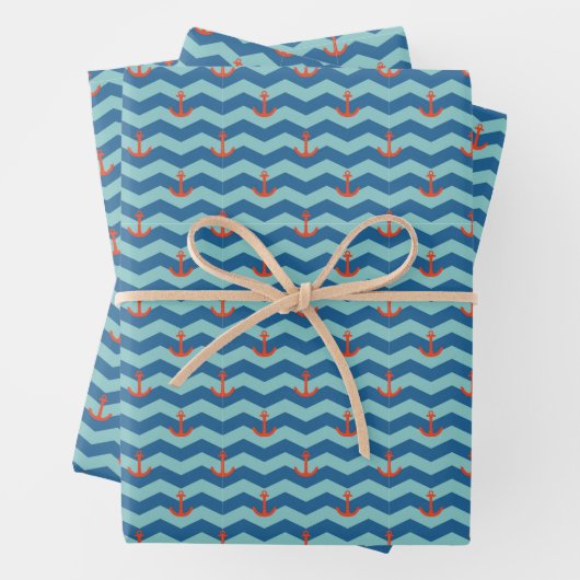 Nautical Chevron Pattern Inpakpapier Vel (In situ)