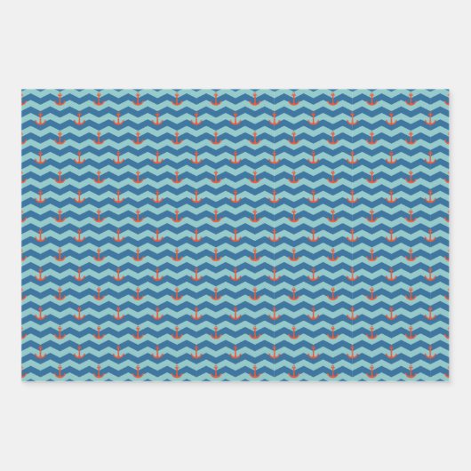 Nautical Chevron Pattern Inpakpapier Vel (Voorkant)