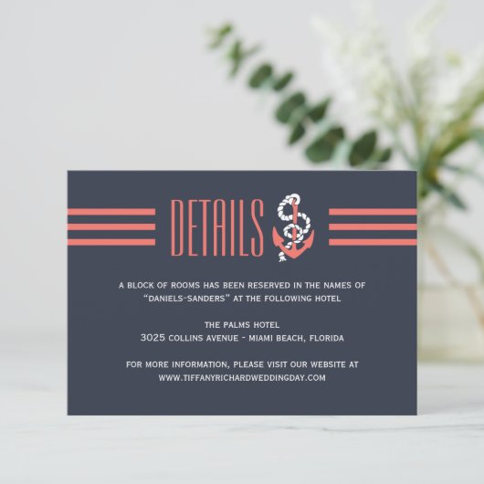 Nautical Chic Wedding Enclosure Card Informatiekaartje (Staand voorkant)