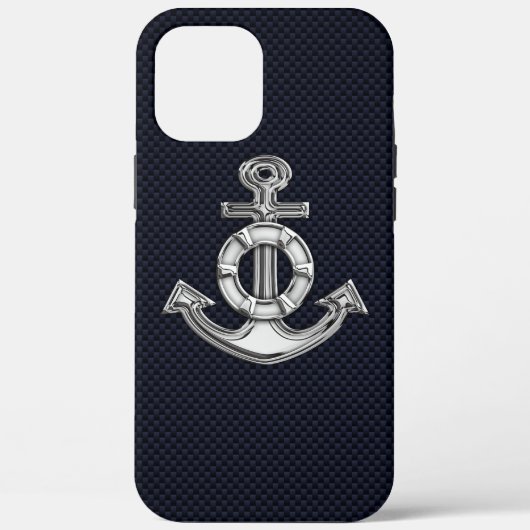 Nautical Chrome Anchor on Carbon Fibre Print Case-Mate iPhone Case (Achterkant)