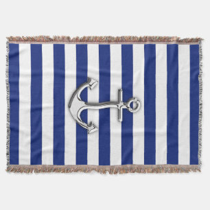 Nautical Chrome Anchor on Navy Stripes Deken